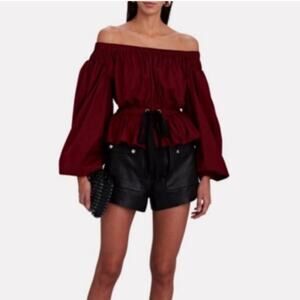 Ulla Johnson Kira Off The Shoulder Poplin Top Burgundy Wine color Size 2